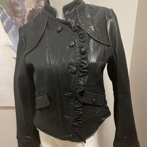 Mandarin collar corset leather jacket
